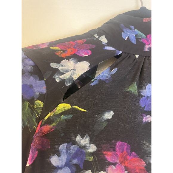 Milly Sherie Long Sleeve Painted Floral Georgette Silk Mini Dress size 2 - Picture 3 of 8